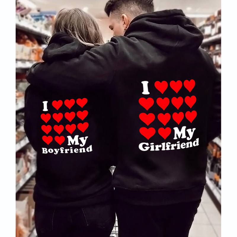 I Love Boyfriend hoodie bertudung wanita Pullover bertudung Sweatshirt pria kebesaran musim gugur musim dingin lengan panjang Y2k Emo pakaian