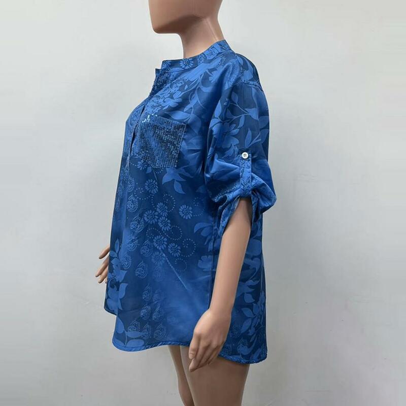 Dames Woon-Werkshirt Stijlvol Casual Damesshirt Met Reversknoopjes Oprolmouwen Voor Werkreisfeesten, Comfortabele Chique Mode