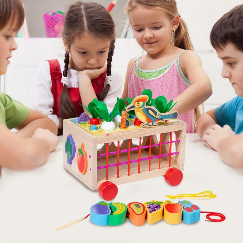 Mainan pengembangan otak untuk bayi kayu pendidikan blok bangunan lobak buah memancing Set mainan untuk balita untuk bayi