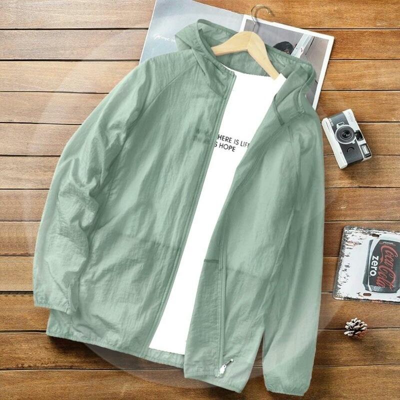 Men's Ice Silk Clothing Summer Sun Protection Ultra-Thin Hooded Jacket Beach Topcoat Outdoor Waterproof Cool Quick-Drying Coat