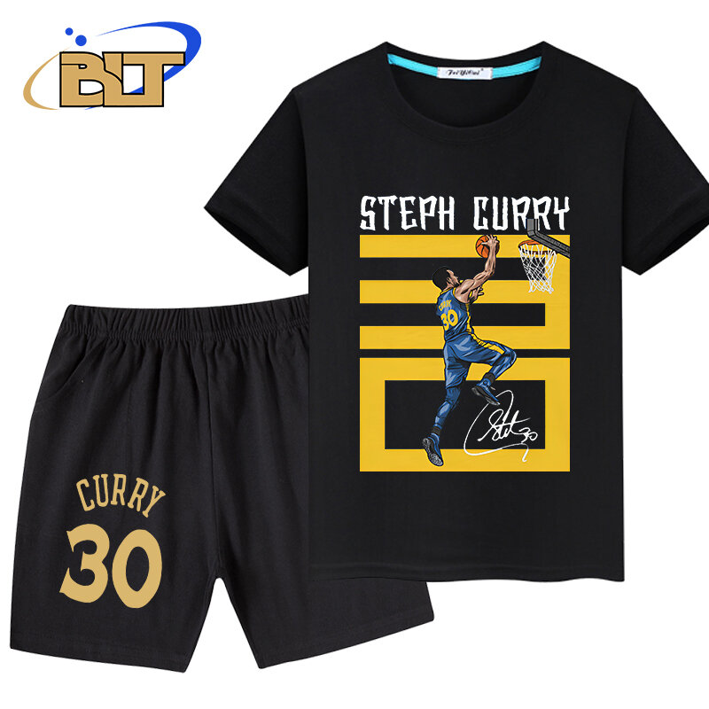 Stephen Curry-T-shirt et pantalon College pour enfants, ensemble 2 pièces décontracté à manches courtes, costume de sport Goals, vêtements d'été pour garçons