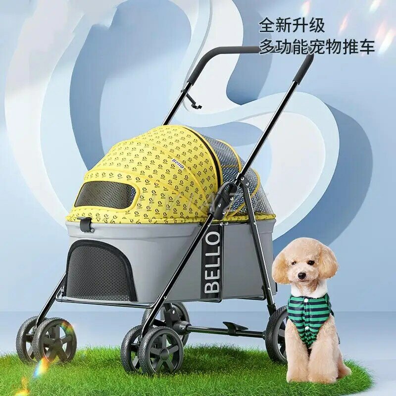 Foldable Pet Stroller with Weather Cover 4 Wheels Pet Strolling Cart for Small/Medium Dogs Cats Breathable Visible Mesh Travel