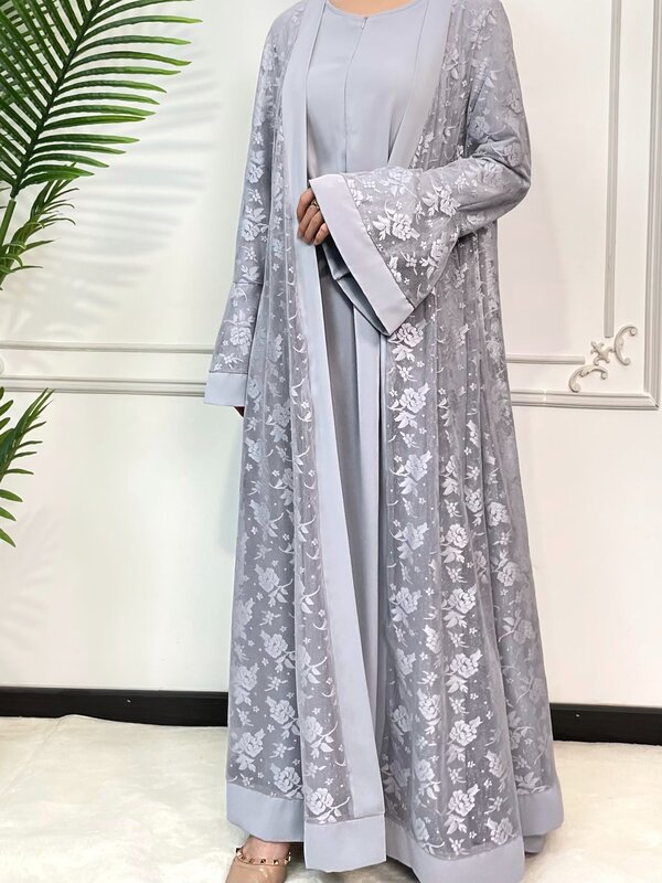 Roupa tradicional islâmica feminina, vestido árabe, Kaftan Abaya, veste de renda, moda muçulmana