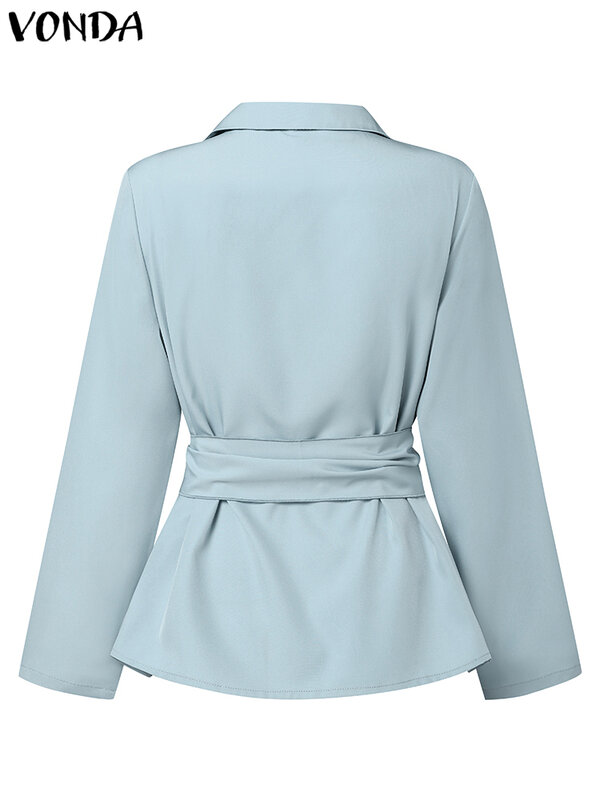 Women Suits VONDA 2024 Fashion Elegant Coats Autumn Blazer Long Sleeve Solid Color Lapel Neck Casual Casual Outwears Oversized
