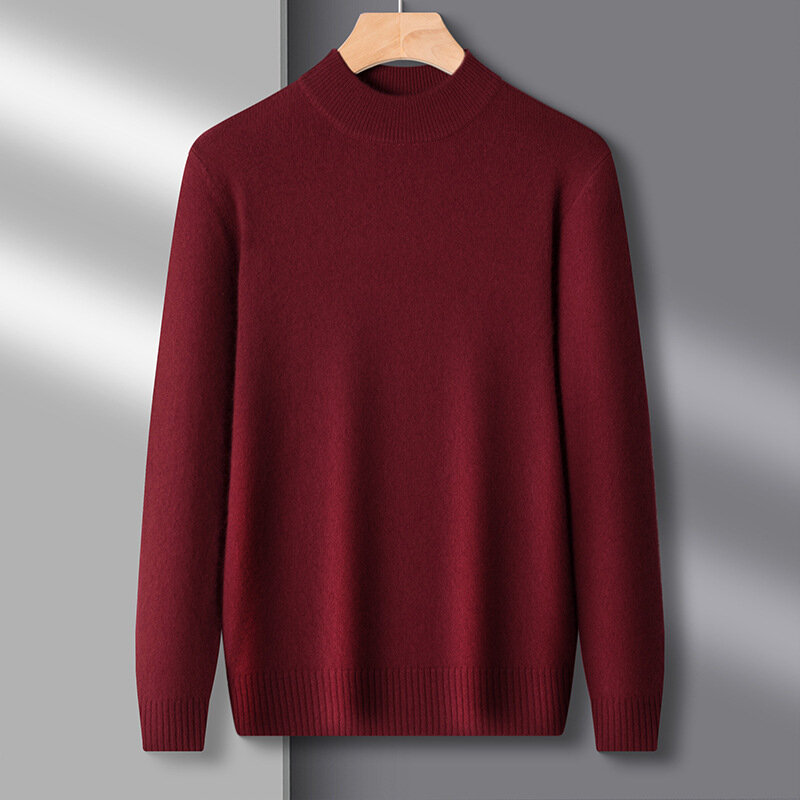 2023 Autumn Winter New Half Turtleneck Men's Wool Sweater Casual Solid Color Layered Warm Base Knit Shirt Top Pullover