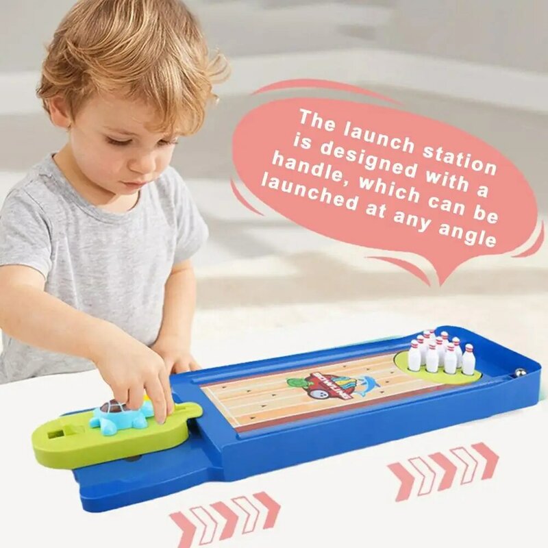 Boliche de mesa para crianças e adultos, mini boliche com cabo de tartaruga, jogo de mesa de madeira, brinquedo de escritório