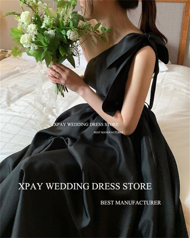XPAY una spalla corea abiti da sera nero senza maniche matrimonio servizio fotografico pavimento abito da ballo compleanno occasioni speciali vestito