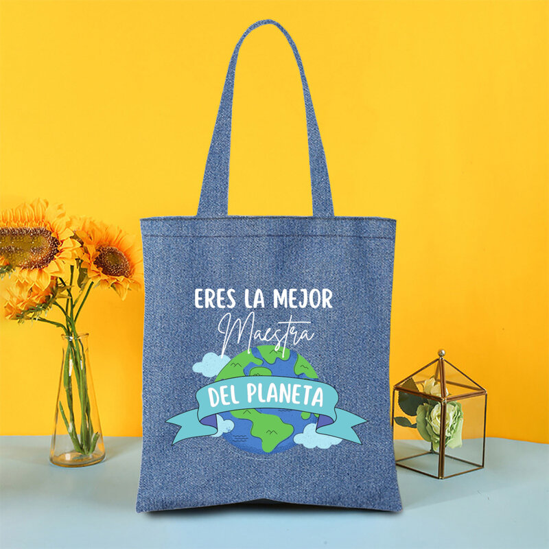 There Is No Teacher Like You Thank You for Teaching Me Print Shoulder Bag Women Denim Shopping Bags Female Tote Gift for Teacher