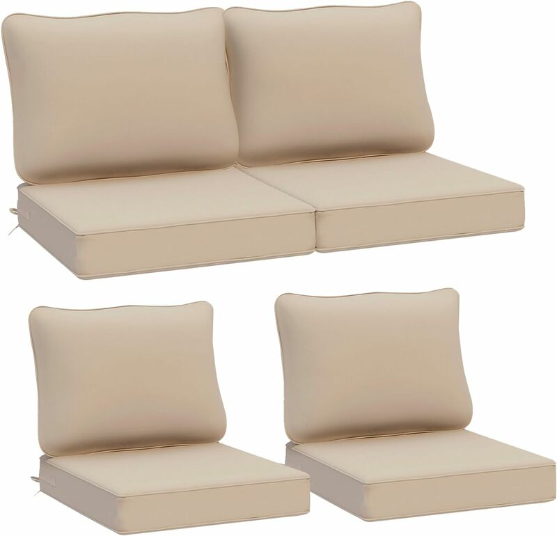 Cuscini per sedili profondi da esterno per mobili da giardino, cuscini per sedie da Patio di ricambio impermeabili Set di 4, 24x24x5 pollici, Beige
