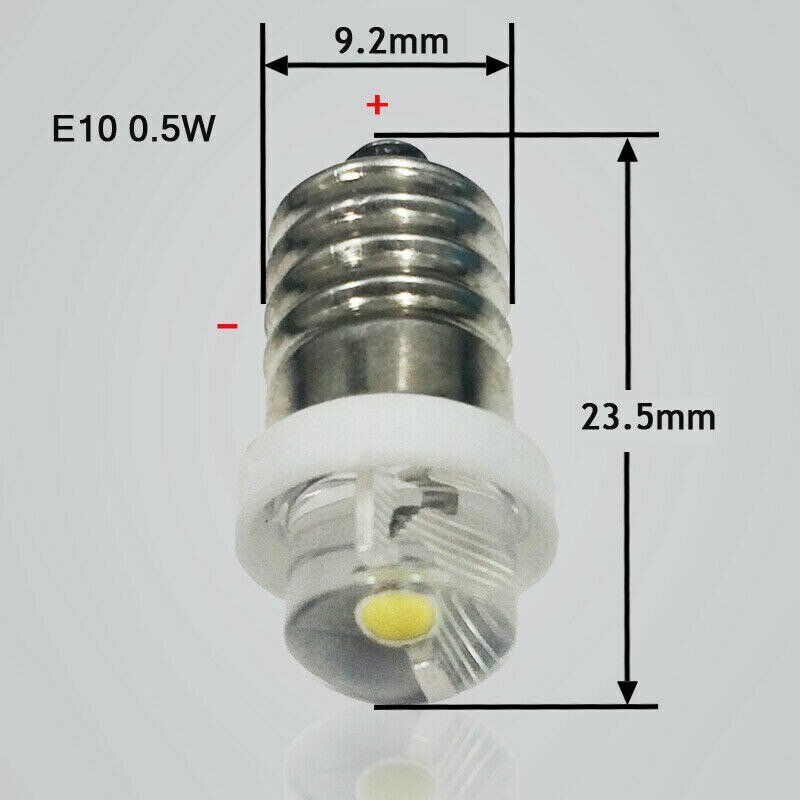 Pequena substituição da lâmpada LED, lanterna, tocha, porta do parafuso, sinal indicador, instrumento, E10, P13.5S, 0.5W, 3V, 4.5V, 6V