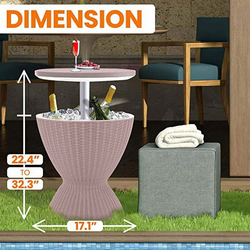 Cool Bar Table 7.5 Gallon Beer & Wine Cooler, Patio Furniture & Hot Tub Side Table, Grey