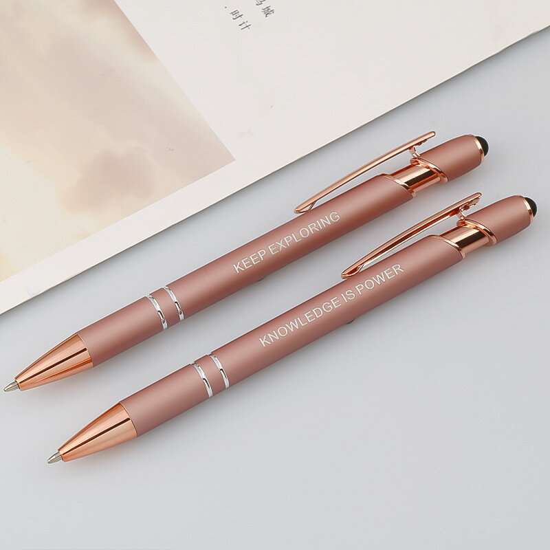 Personalized Carving LOGO Metal Creative Rose Gold Ballpoint Pen Customized Engraved Name Gift School Stationery Office Supplies
