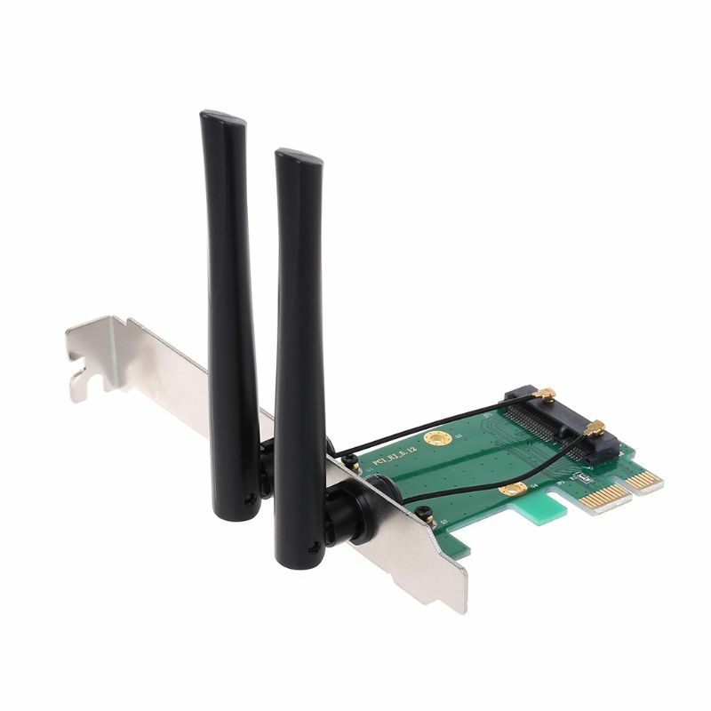 Mini PCI-E to PCI-E Adapter with 2 Antennas Mini-Cards Support Desktop SSD WLAN