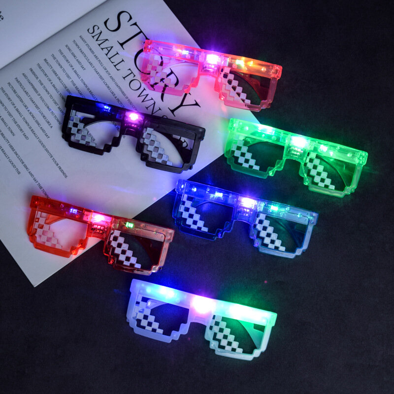 Gafas luminosas LED personalizadas, lentes de mosaico con Flash, barra de rebote, accesorios de fiesta, 3/5/10 unidades