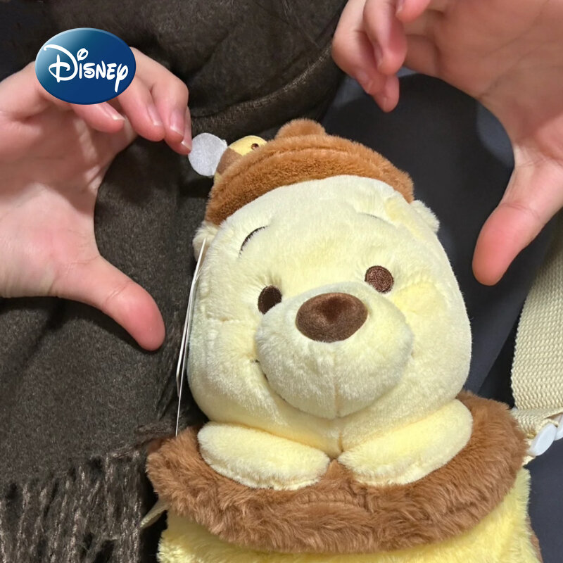 Disney-mini bolsa tiracolo feminina, bolsa urso Pooh, fofa de pelúcia, um ombro, alta qualidade, moda, nova