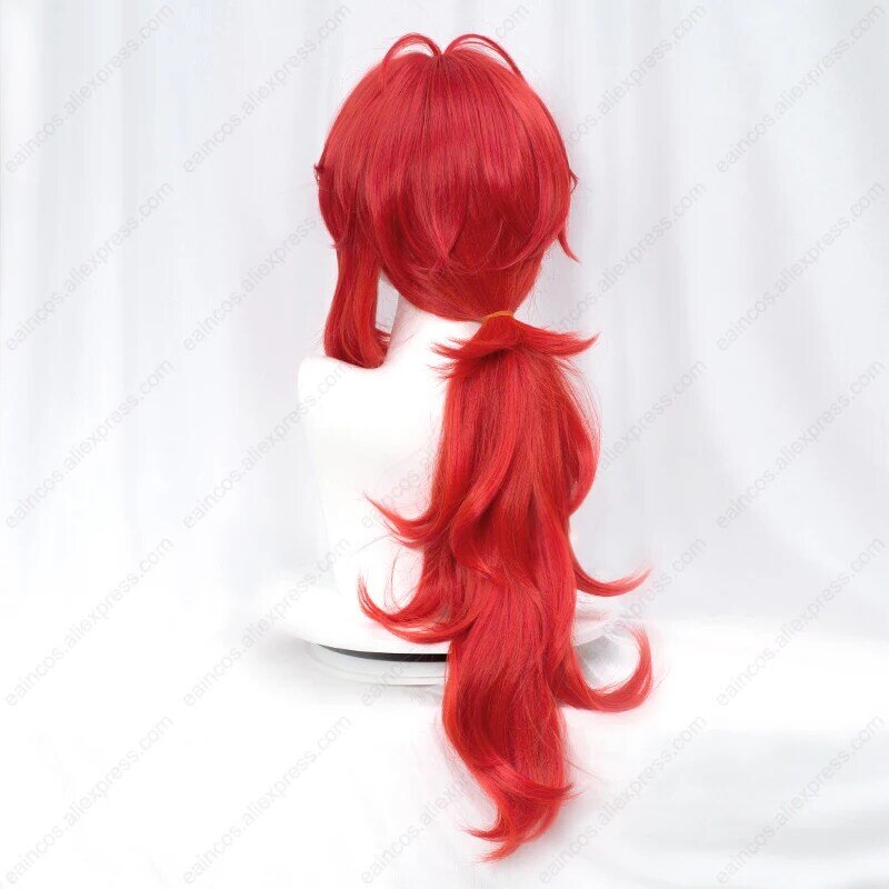 Diluc Cosplay Wig 60cm Long Red Wig Heat Resistant Synthetic Wigs Halloween Carnival Party
