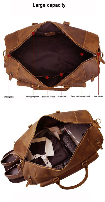 MUNUKI-حقيبة سفر من الجلد الأصلي العتيق للرجال ، حقيبة Crazy Horse ، حقيبة واق من المطر كبيرة ، حقيبة نهاية الأسبوع ، حقيبة حمل كبيرة