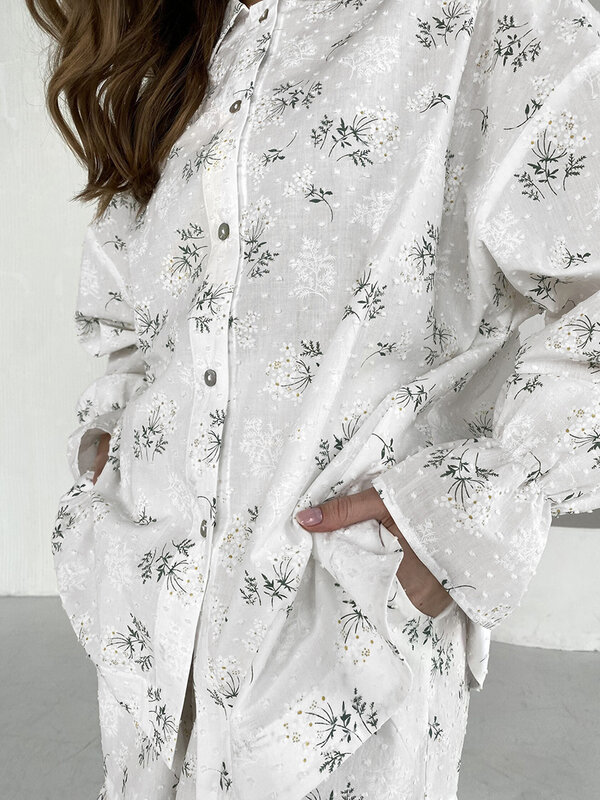Mathaqiqi-Roupas domésticas soltas para mulheres, camisolas de manga comprida, gola virada para baixo, pijama, shorts, camisola casual, terno de 2 peças