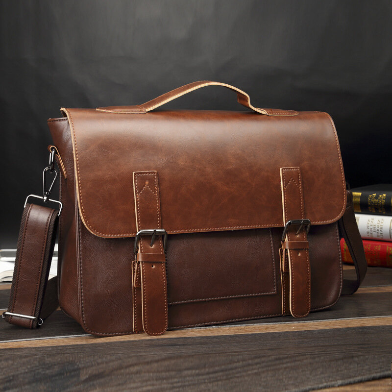 Crazy Horse Artificial Korea Style Business Handbag Laptop Coffee Briefcases Leather Casual Men Messenger Shoulder Bags