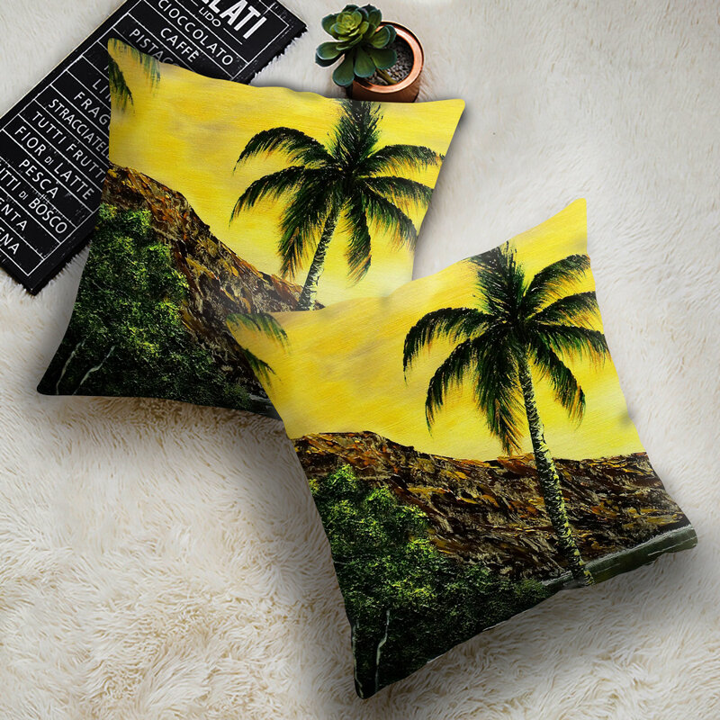 Pittura a olio tropicale cocco treeThrow federa cuscino in poliestere Car Chair Sofa Home Decoration Pillowcase18x18"