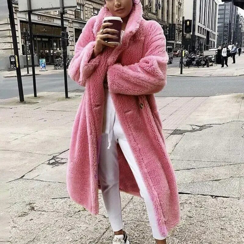 Moda inverno longo casaco de pele feminina quente casaco de peluche feminino de pelúcia teddy oversize roupas femininas