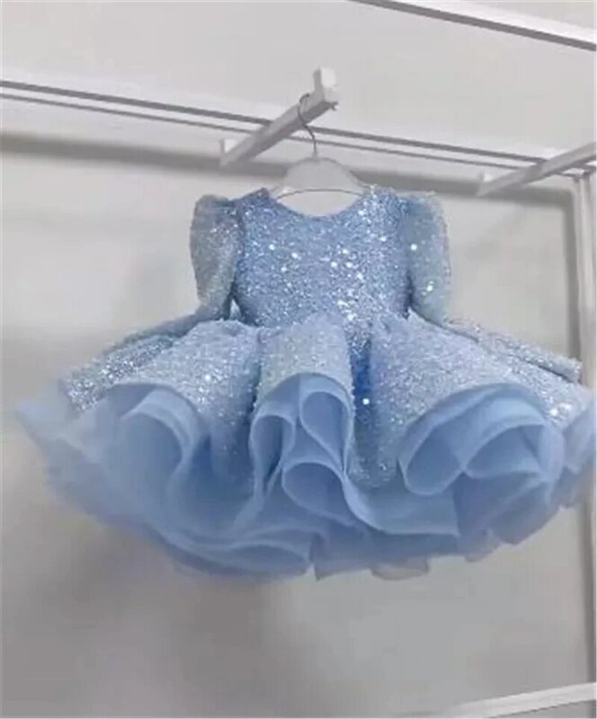Linda Baby Girl's Ruffle Puffy Satin Princesa Vestido, Performance de Palco Vestido, Modelo de Festa, Passarela, 0-12 anos
