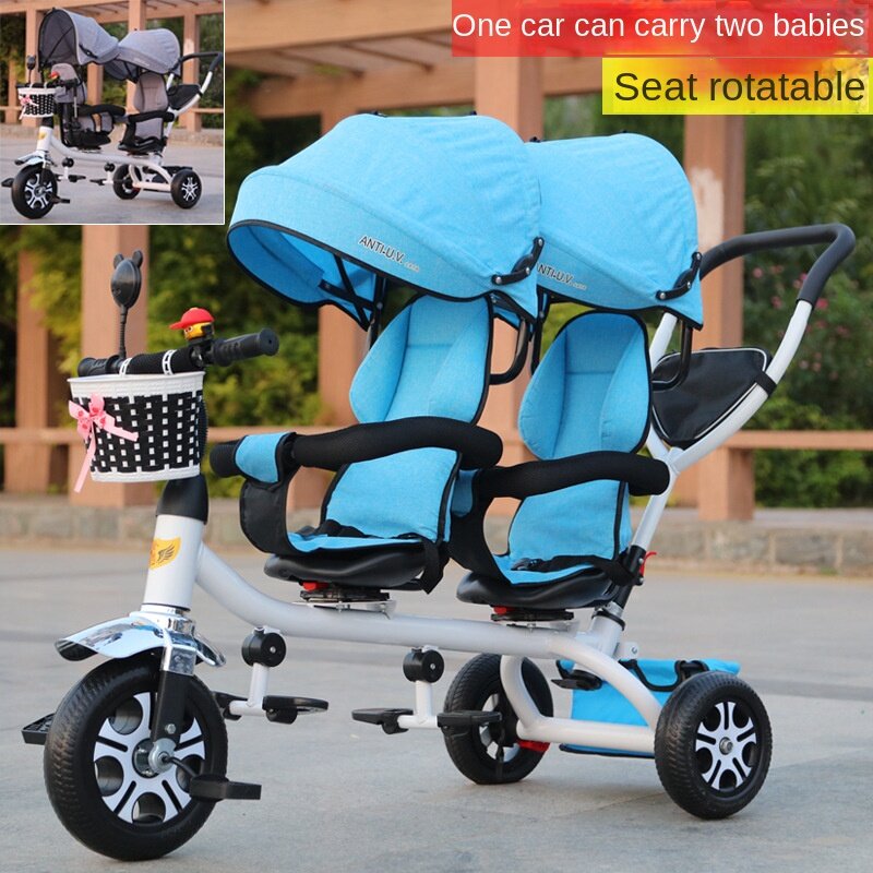 Wózek trójkołowy dla dzieci bezpieczny i wygodny, dla dwóch osób rowerek dla dziecka lekki i prosty wózek dziecięcy