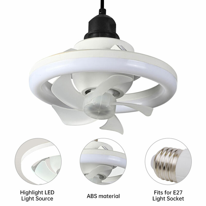 Luzes inteligentes do ventilador de teto com controle remoto, rotação de 360 °, 3-em-1, 3 velocidades, E27, Ac85-265V, Iluminação para quarto, sala de estar