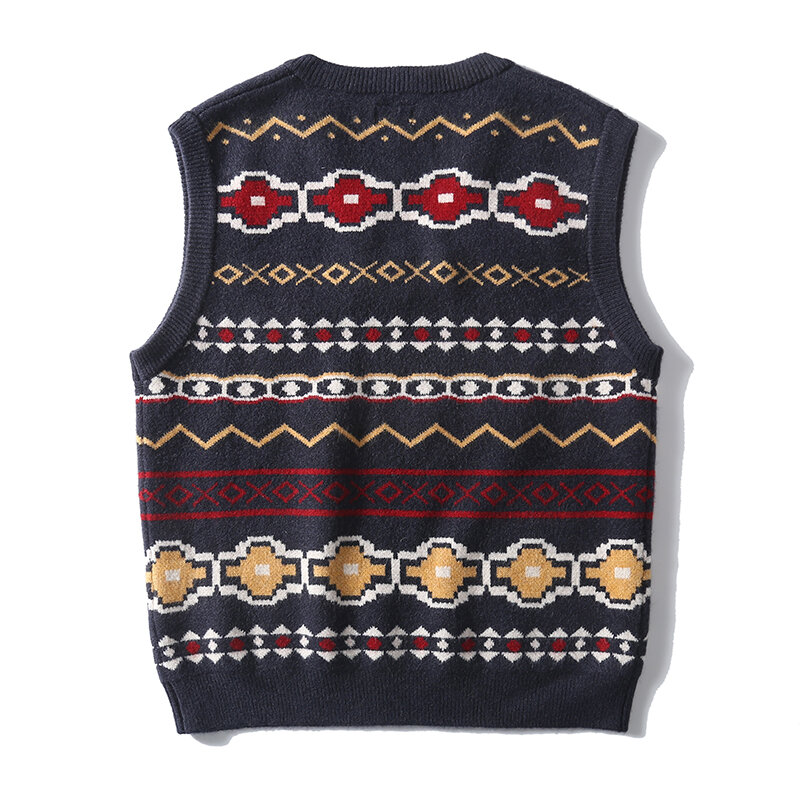 Men's and women's Japanese vintage jacquard knitted sweater waistcoat and vest