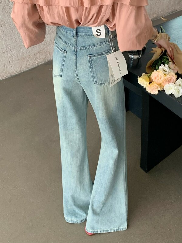 Zhisilao neue Vintage Flare Jeans Frauen klassische lose weites Bein blau in voller Länge Jeans hose Sommer