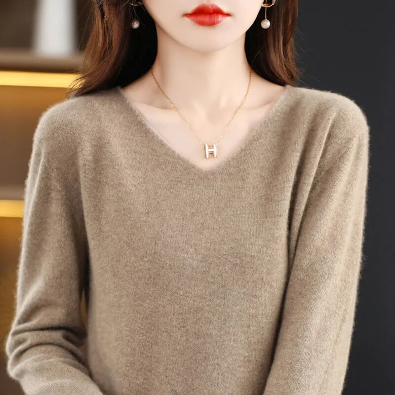 Women Knitted Shirts Fashion Female Autumn Winter Long Sleeve V-neck Skinny Elastic Casual Thin Sweater Pullover Tops Knitwear