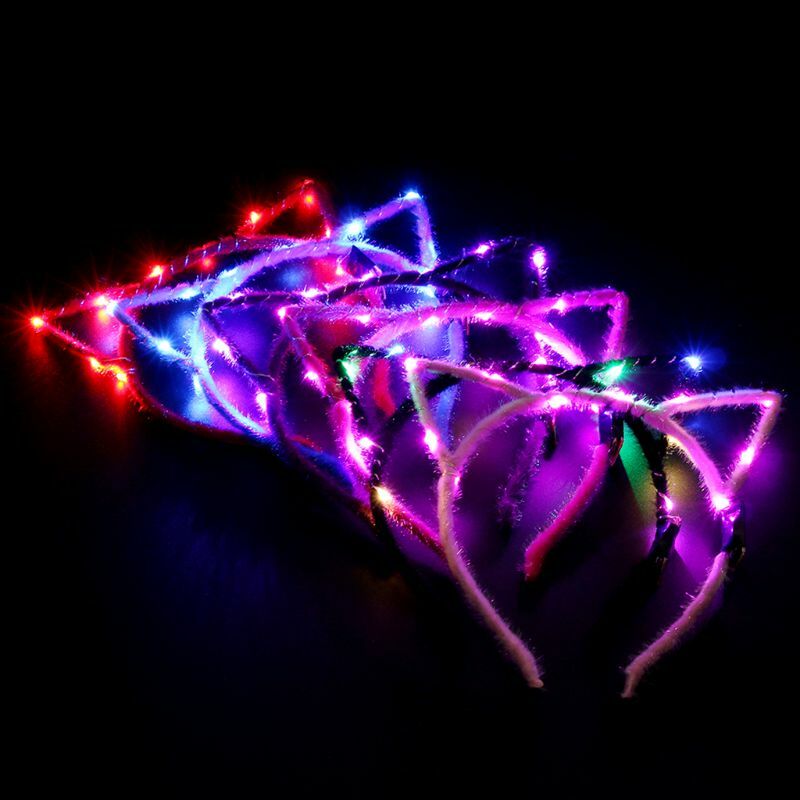 Fluorescent Cat Ear Headband for Women Christmas Luminous Hair Hoop Carnivals Party Hairband for Woman Cosplay
