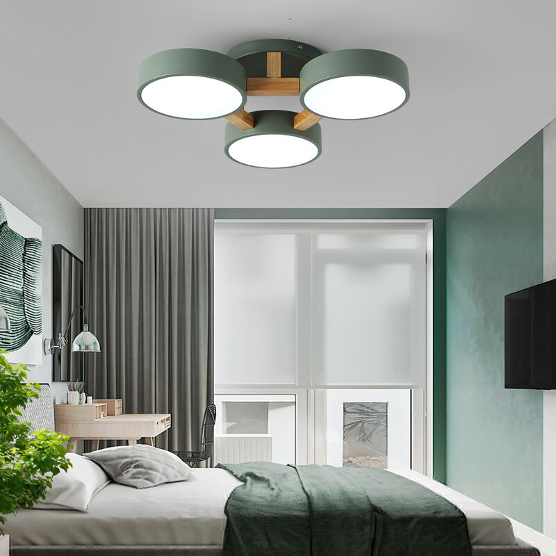 Nordic ไม้โคมไฟระย้า LED โมเดิร์น Macaron สำหรับห้องนั่งเล่นห้องนอน Study Home Deco โคมไฟในร่ม Luster AC90-260V