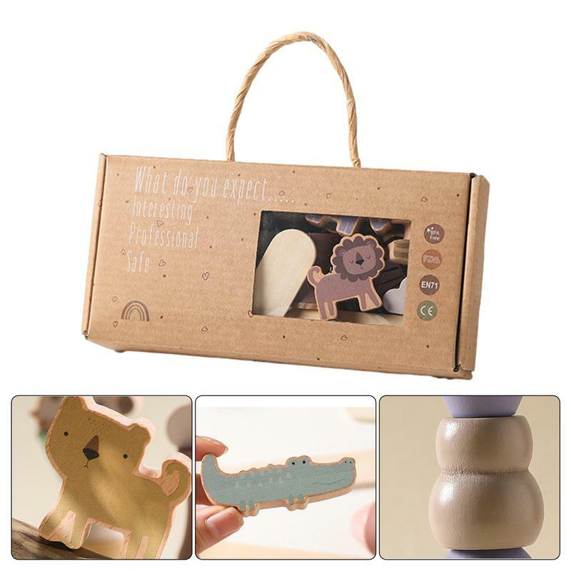 モンテッソーリ-木製スタッズ付きの動物デザインのおもちゃ,スタッズ付きの木製ブロック,子供向けのゲーム