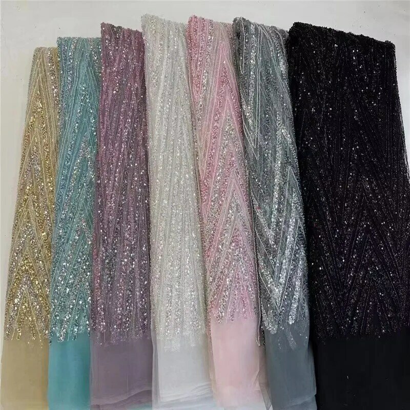 Two-Tone Mesh Embroidered Sequin Fabric Dress Fashion Women's Wear Embroidery Lining