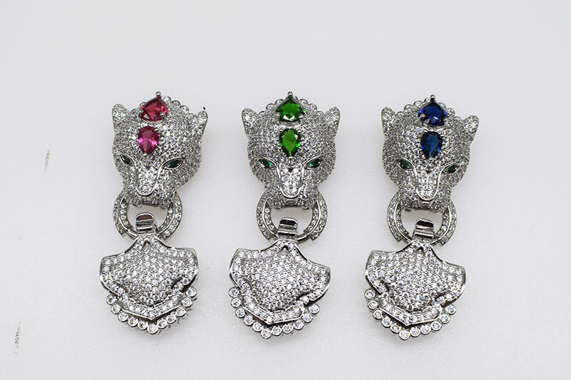 Fermoir tête léopard en zircon vert, 1 pièce, accessoire de bijoux, connecteur, crochet, vente en gros, FPPJ