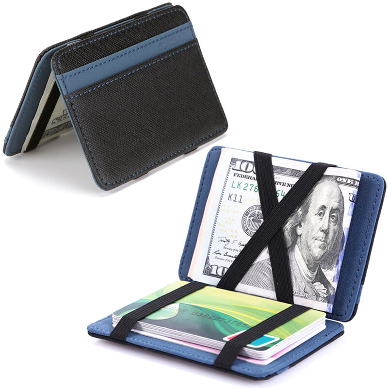 Portefeuilles magiques en cuir PU ultra fin pour hommes et femmes, mini porte-monnaie, portable, court, affaires, porte-cartes de crédit, pochette