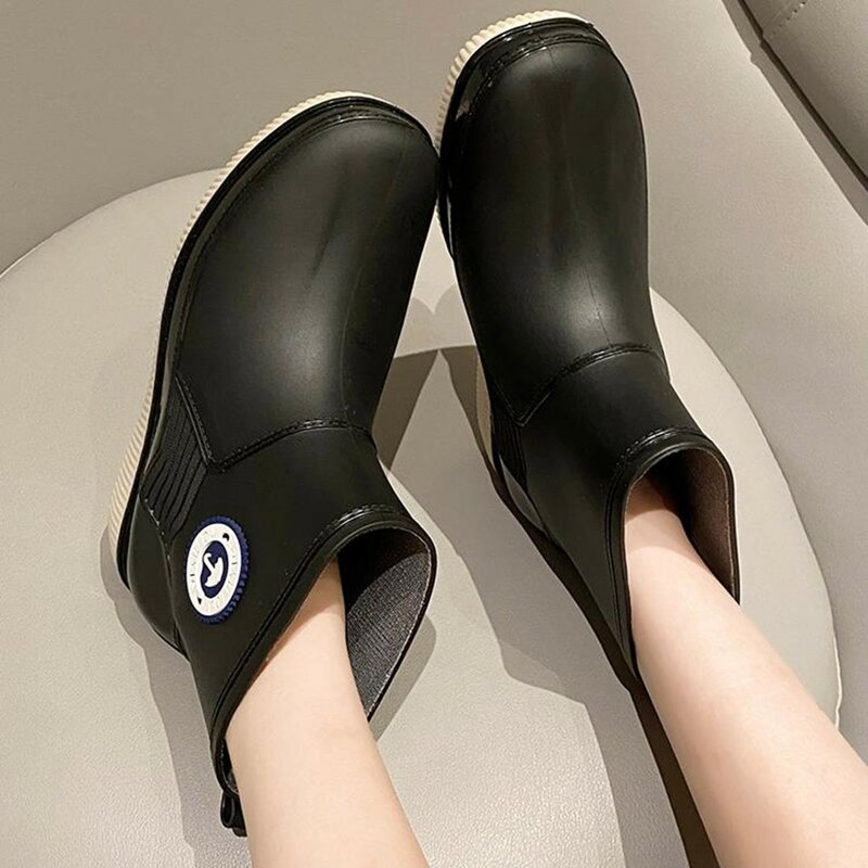 Rubber Rain Boot Fishing Shoes Casual Waterproof Comfortable Fashion Non-slip Strong Wear-resistant Solid Low-top Rain Shoes