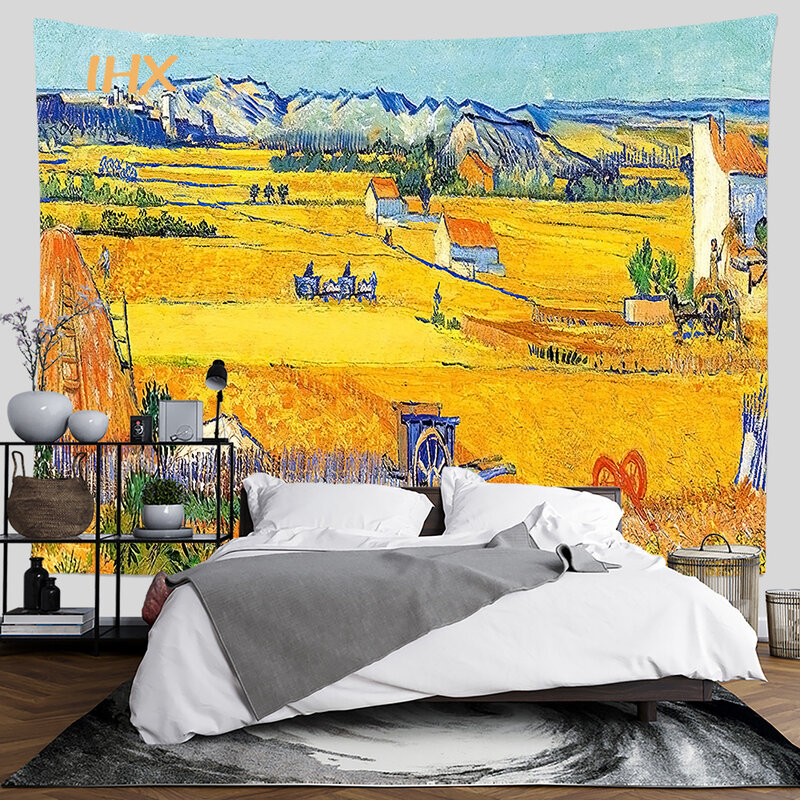 Tapiz colgante de pared de Van Gogh, decoración Bohemia para habitación, Hippie, luna, estrella, noche, arte impreso, tapiz, decoración del hogar, estética