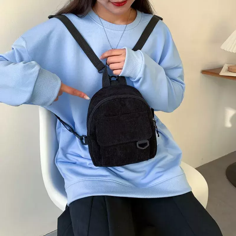 Bolso de terciopelo a rayas para mujer, versión coreana, mochila de compras suave para chica, mochila Simple de Color sólido para estudiante, novedad de 2023