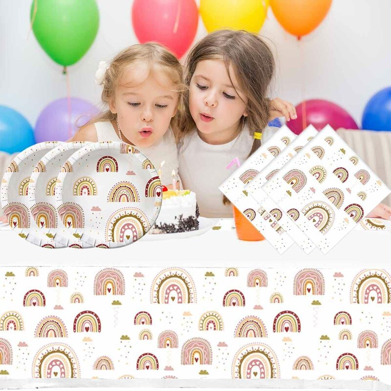 Boho Rainbow Birthday Party Decor forniture per feste per ragazze palloncino Cupcake Topper piatto usa e getta Baby Shower decorazioni per matrimoni