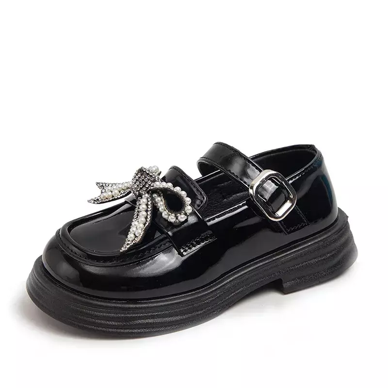 Sapato feminino de couro arco de pérola, sapatilha infantil, princesa infantil, moda, novo, outono, J16, 2024