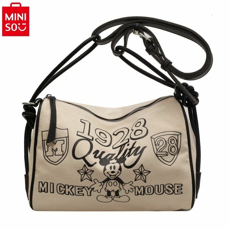 MINISO-Bolso de lona con dibujos animados de Mickey para mujer, bolsa de almohada de gran capacidad, bandolera de un hombro, novedad de 2024