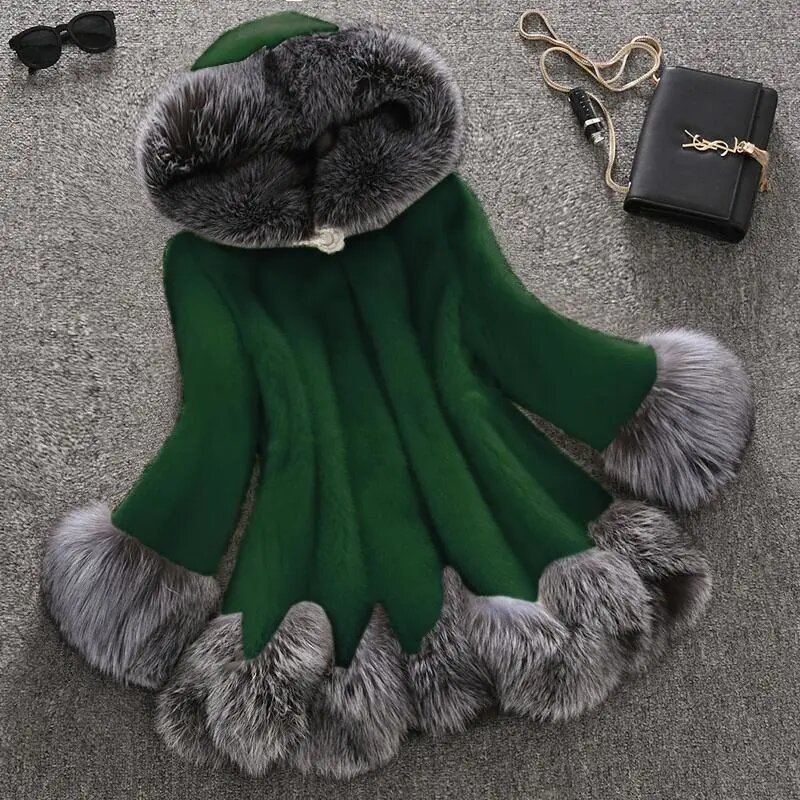 2023 Autumn And Winter New Mink Velvet Temperament Coat Mid-Length Loose Coat Ladies Fashion Mink Velvet Faux Fur Fox Fur Collar