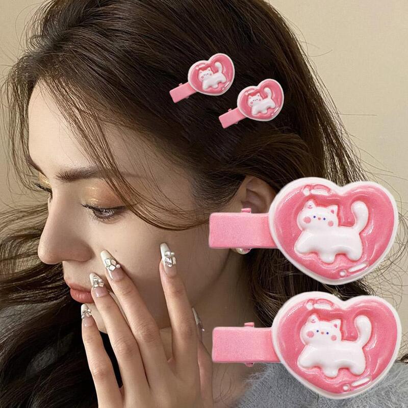 2 Pcs Love Hair Clip Pink Duck Beak Clip Cute And Clip Sweet Clip Headwear With New Heart Style Cartoon Edge Bang G U9t8