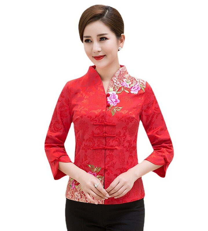 Tradition Embroider Chinese Style Cheongsams Coat New Year Hanfu Qipao Top Women Tang Clothes Flower Vintage Button Down Jacket