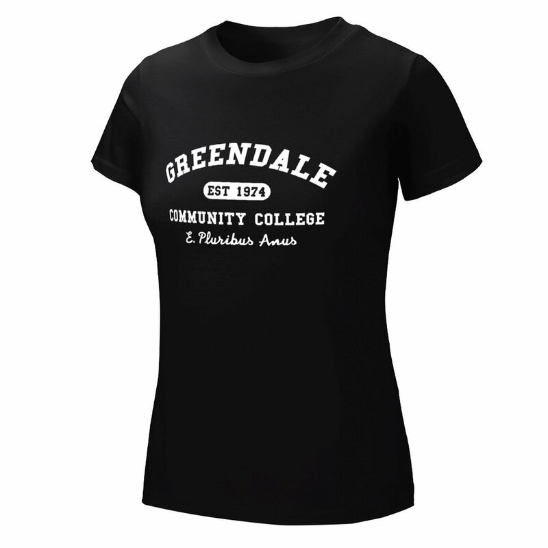 Greendale Community College E E Pluribus Anus t-shirt damski graficzne koszulki dla kobiet