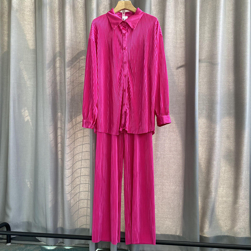 Conjunto de pijama de dos piezas para mujer, camisa de manga larga, Tops, pantalones de pierna ancha, chándal elegante, trajes de Fitness, nuevo