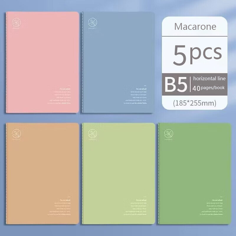 Soft Surface Binding Notebook para Estudantes, Exercício Simplicidade, B5, espessamento, 40 Páginas, 5Pcs