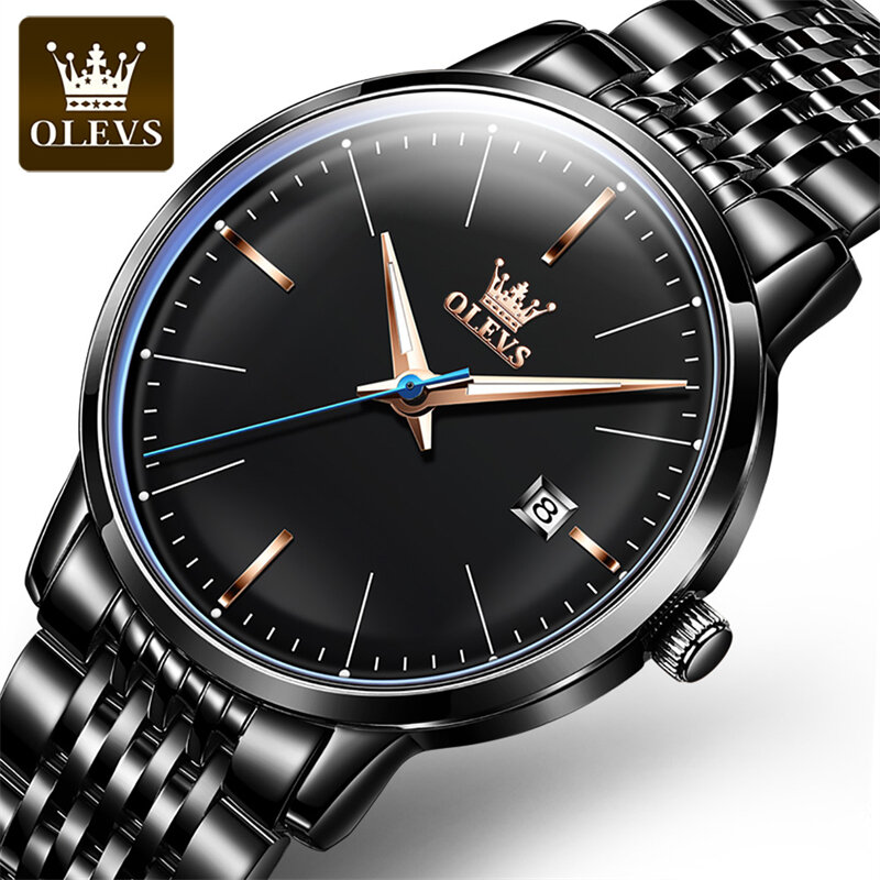 OLEVS-Relógio Mecânico Impermeável Masculino, Pulseira de Aço Inoxidável, Calendário, Relógios de Negócios, Novo, Moda